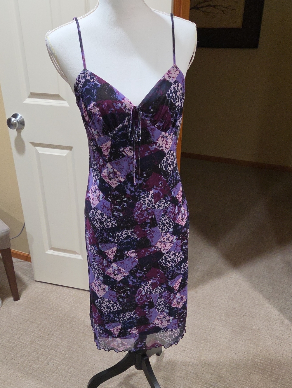 bp Purple Patterned Slip Dress with Adjustable Spaghetti Straps